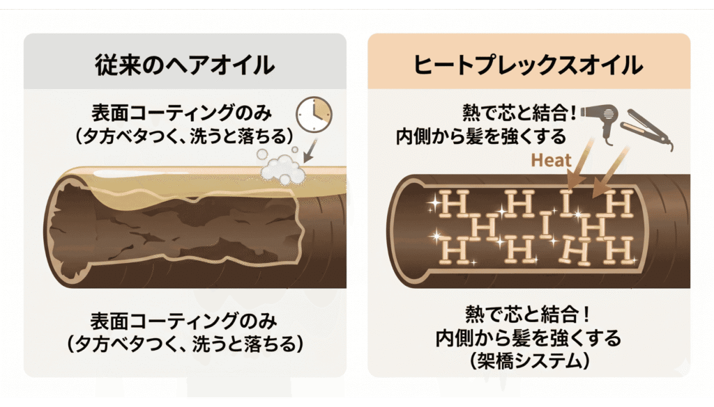 従来のヘアオイルとヒートプレックスオイルの違い