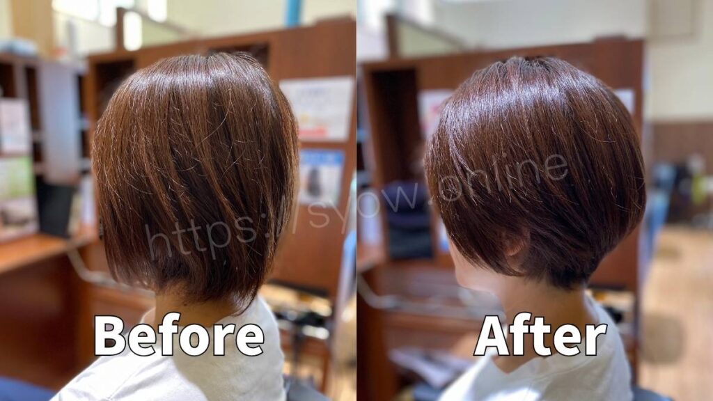 伸びきってバランスの崩れてしまった髪を骨格矯正カットで小顔ショートに大変身/ビフォーアフター