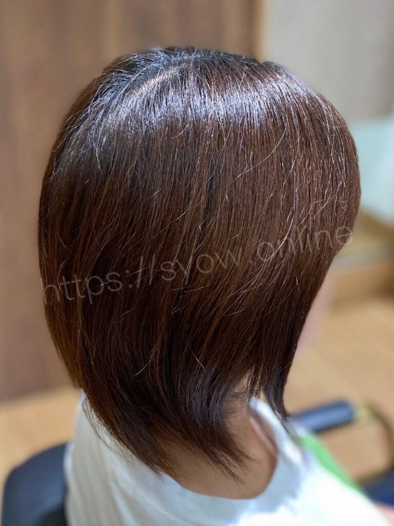 伸びきってバランスの崩れてしまった髪を骨格矯正カットで小顔ショートに大変身/ビフォー